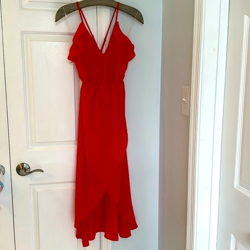 TD by True Decadence Petite Frill Detail High Low MIDI Dress with Strappy Back